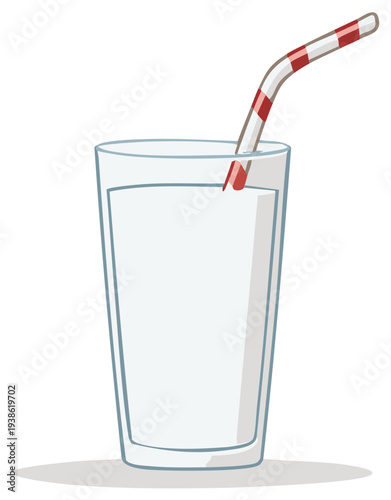 Glass of beverage with striped straw, drink, refreshment