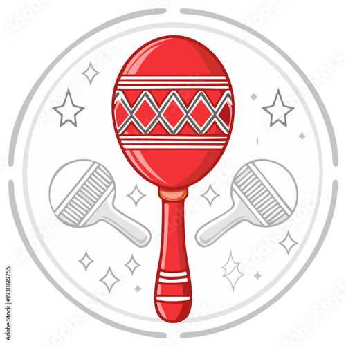Cartoon red maracas musical instrument on white background