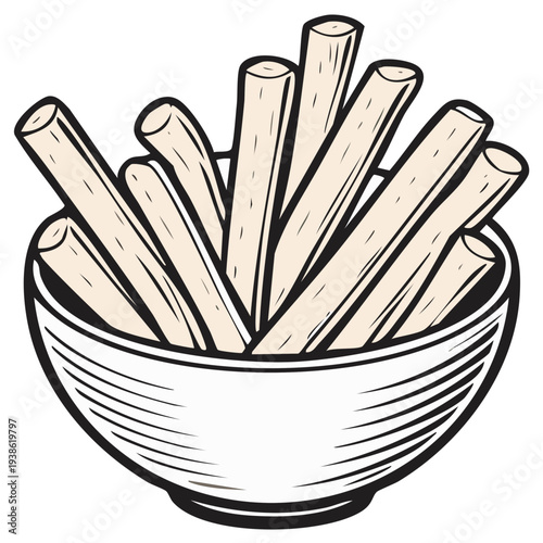 Bowl of French Fries, Hand-Drawn Style