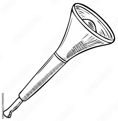 Sketch of a Traditional Vuvuzela Horn with Hand-Drawn Shading, Outline Illustration