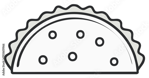Cartoon-style taco illustration with grey outlines and dotted filling