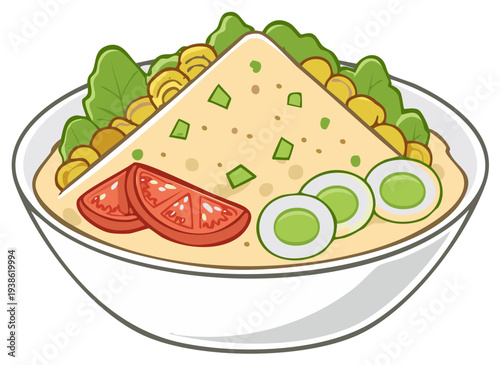 Healthy Bowl of Nourishing Porridge With Fresh Tomatoes and Eggs