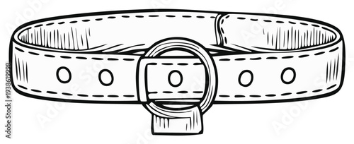 Hand Drawn Sketch of a Classic Leather Dog Collar with Metal Buckle