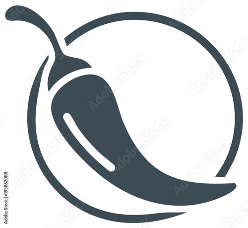 Stylized hot chili pepper icon inside a circle simple vector logo symbol