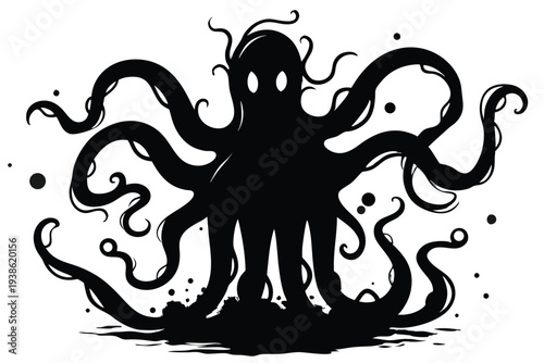 Stylized Silhouette of an Alien Tentacle Monster on a Dark Backdrop