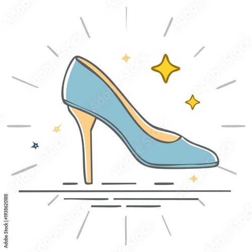 Elegant Blue High Heel Shoe with Sparkling Stars, Cartoon Style Illustration