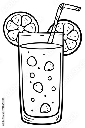 Hand Drawn Refreshing Citrus Drink With Straw and Garnish