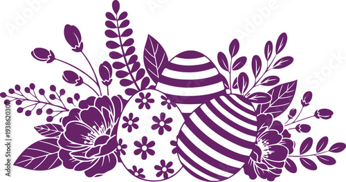 Vector art of purple easter eggs and flowers