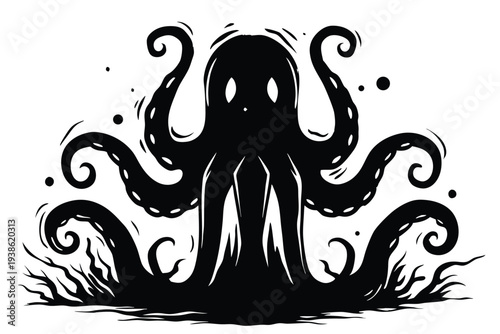 A Silhouette of a Strange Alien Monster with Multiple Tentacles