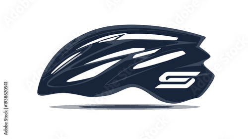 A side view of a navy-blue bicycle helmet with white vent details and a subtle, dark shadow