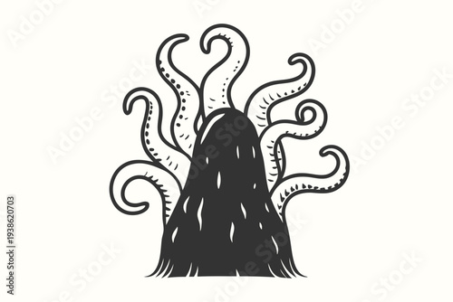 Vector Silhouette of a Bizarre Alien Tentacle Creature on White