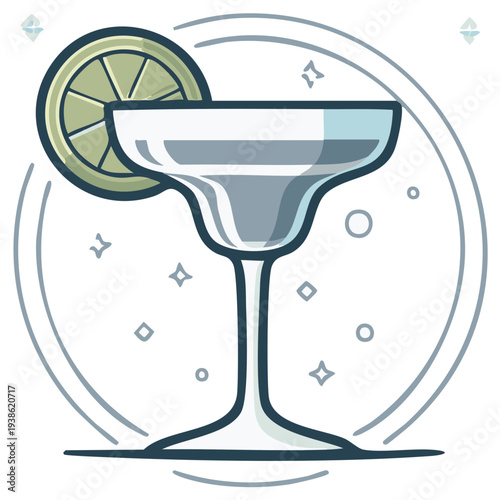 Refreshing summer cocktail featuring a light lime garnish in an empty stylish glass with decorative background