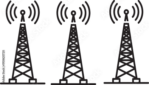 Modern communication tower with signal waves emission
