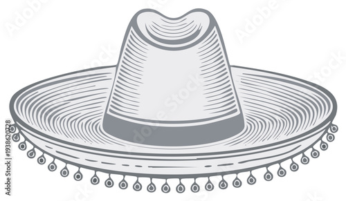 Mexican sombrero hat line art illustration