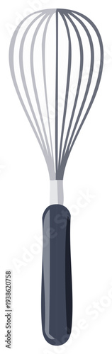 Modern whisk with dark handle for baking and cooking preparation