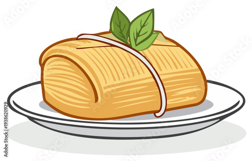 Delicious traditional tamale served on a plate with fresh green garnish an authentic Latin American dish