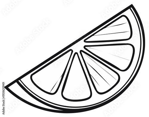 Black and white illustration of a citrus wedge