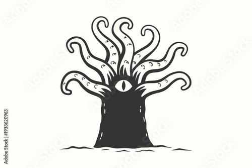 Dark Alien Monster Tentacle Silhouette, Mysterious Sci-Fi Art