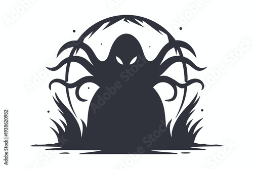 Alien Monster Tentacle Silhouette, Dark Sci-Fi Creature Design