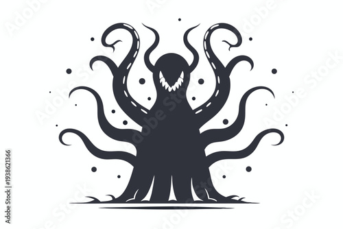 Mysterious Alien Monster Silhouette with Tentacles, Sci-Fi Art