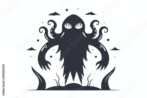 Vector graphic of an alien monster's silhouette with multiple tentacles, simple design