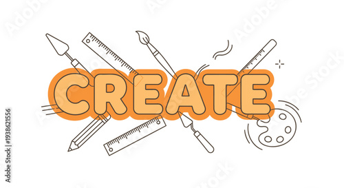 Vector illustration of artistic tools with 'CREATE' text
