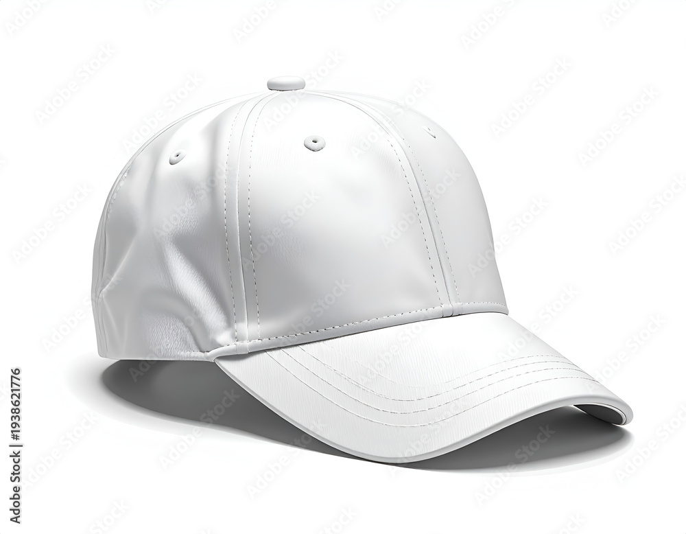 Fototapeta premium A crisp white baseball cap with a curved brim, isolated