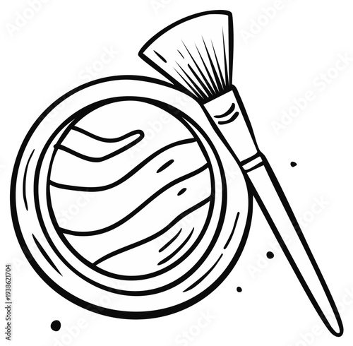Hand drawn sketch of makeup powder compact and brush for beauty and cosmetics