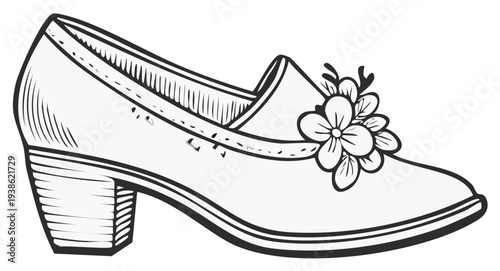 Illustration of a high heel shoe with a flower decoration