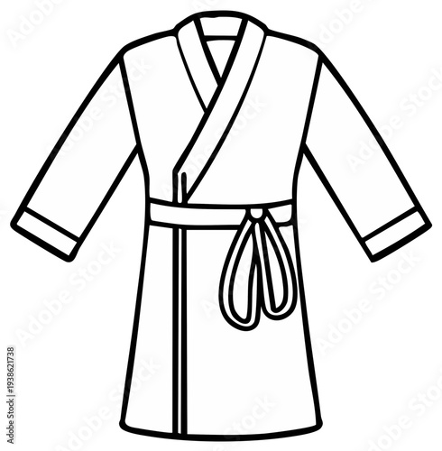 Simple Line Drawing of a Traditional Japanese Kimono Robe with Belt