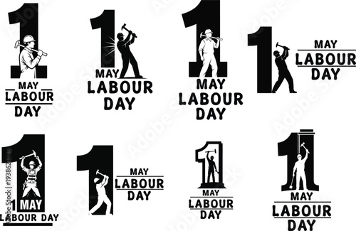 Labour day graphics with may 1st and workers