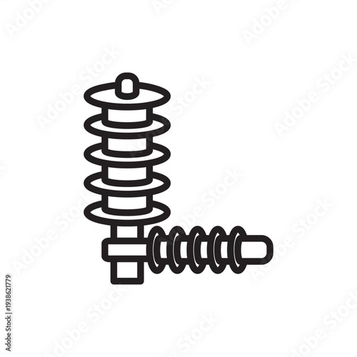 Surge arrester icon. A heavy-duty vertical insulator column design with protective shedding discs. Ideal for electrical grid schematics, lightning protection diagrams, power infrastructure projects.