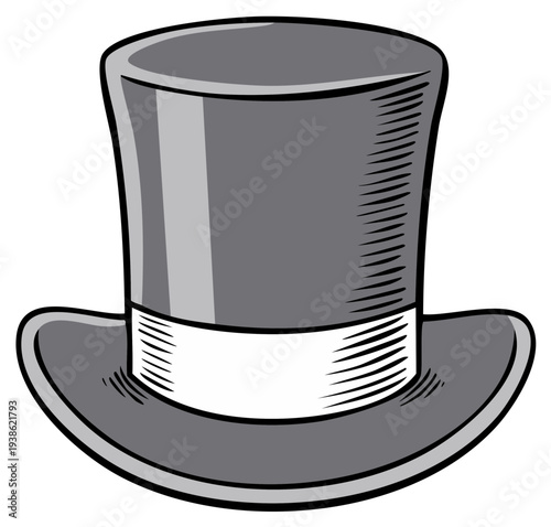 Elegant gray top hat vector illustration with classic design and retro style for formal occasions