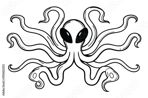 Alien Monster Silhouette with Multiple Tentacles, Sci-Fi Vector Illustration
