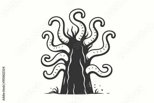 Vector Silhouette of a Tentacled Alien Monster, Dark Sci-Fi Graphic
