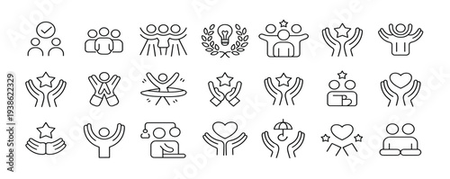 Collection of black and white line representing people and concepts