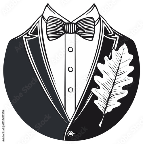 Elegant Tuxedo Lapel With Oak Leaf Boutonniere Stylized Illustration