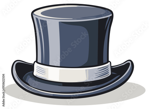 Elegant Black Top Hat with White Band a Vintage Gentleman's Accessory