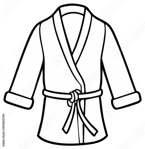 Simple Outline Illustration of a White Bathrobe with Belt Tied