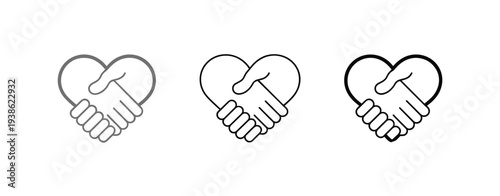 Three handshake heart in grey black and bold black