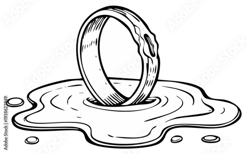 Ring melting into a puddle line art illustration