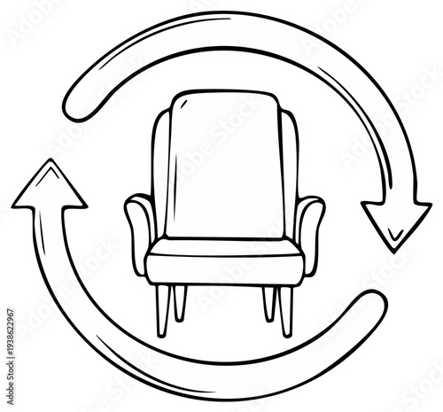 Armchair in Circular Arrow Rotation Symbolizing Furniture Renewal and Recycling