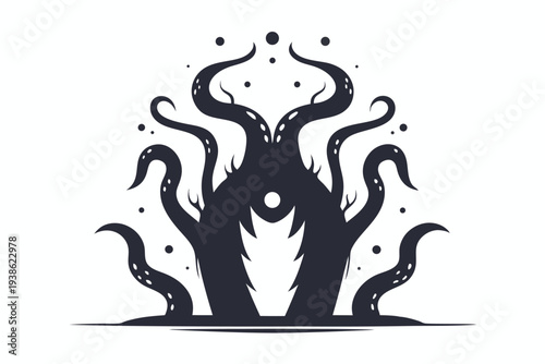 Alien Tentacle Monster Silhouette Illustration, Dark Vector Design