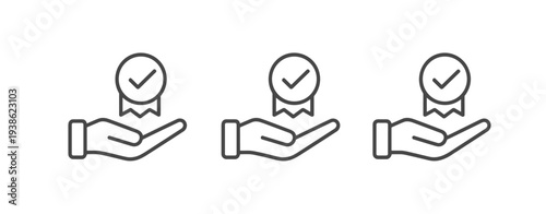 Three hands holding assurance badges medal ribbon