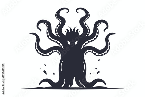 Dark Alien Monster Silhouette, Vector Art Featuring Tentacles