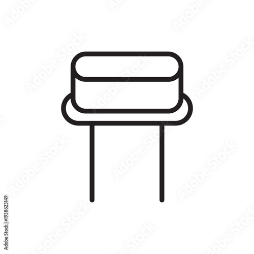 Crystal oscillator icon. A standard two-terminal electronic component design with a protective metal housing. Ideal for electronic circuit schematics, precision timing diagrams, and technical projects