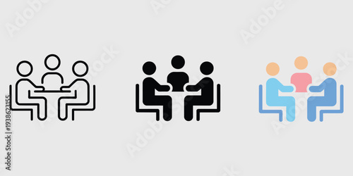 meeting room vector icons, color and monochrome symbols, outline and solid meeting icons, office conference room illustration, business workspace vector graphics, isolated flat design icon set, corpor