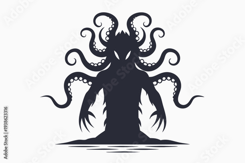 Dark Tentacle Monster Silhouette Vector, Abstract Sci-Fi Illustration