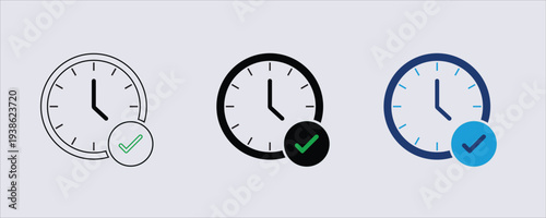 Icon depicting a clock with a green checkmark