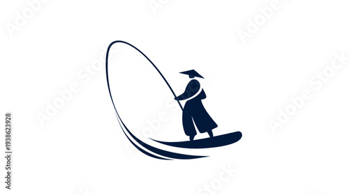 Silhouetted figure on a board with an elongated shape creating a loop